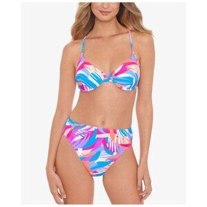 Salt + Cove Tropical Breeze Bikini Underwire Top High-Cut Bottoms Pink Blue M
